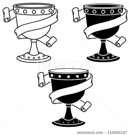 Line drawing of ancient cup ribbon 138980287