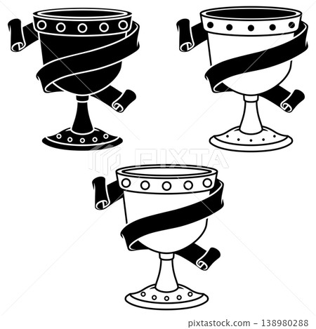 Ancient chalice outline with ribbon 138980288