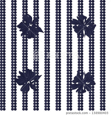 Navy Blue Striped Floral Pattern Design For Fashion Textile Packaging Home Decor Navy Blue Striped Floral Pattern Design For Fashion Textile Packaging Home Decor 138980403
