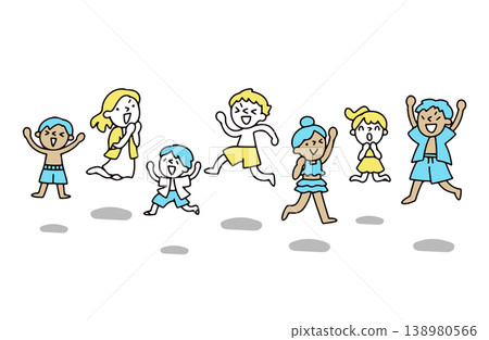 人們跳躍享受夏日的插圖 人們跳躍享受夏日的插圖 138980566
