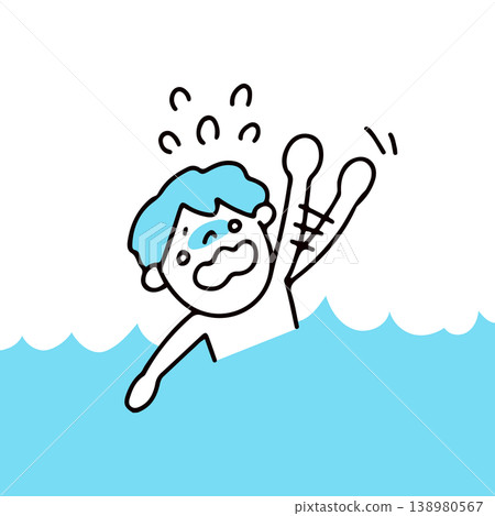描繪兒童在海裡或游泳池溺水的插圖。 138980567