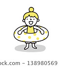 Illustration of a child in a swimsuit wearing a lifebuoy. 138980569