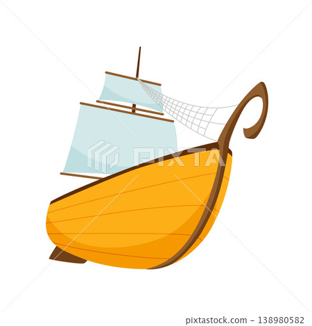 Yachts, sailboat or sailing ship. Cruise travel company icon design. Stylized cartoon pirate ship. Vector old vessels 138980582