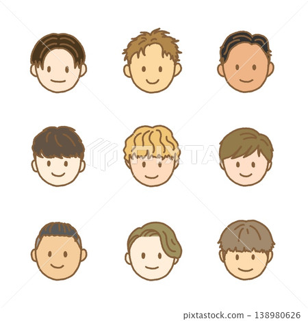 不同髮型的男士簡筆圖標 138980626