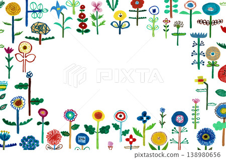 Colorful hand-painted floral frame watercolor illustration with margins Colorful hand-painted floral frame watercolor illustration with margins 138980656