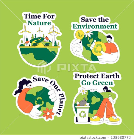 Flat Cartoon Hand Drawn Label Illustration Social Media World Environment Day Flat Cartoon Hand Drawn Label Illustration Social Media World Environment Day 138980773