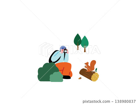 一幅描繪男子拍攝野生動物的插圖。 138980837