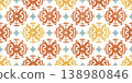Ikat seamless pattern with geometric abstract ornament. Vector grunge textured aztec and aftican motif background. Traditional oriental decorative illustration 138980846