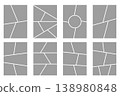 Comic frame template. Manga book layout with panels on pages. Mosaic collages for Japanese storyboard with rectangle border. Vector abstract anime blank 138980848