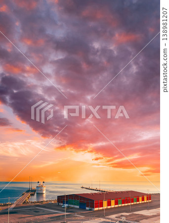 Industrial port warehouse in Tallinn at colorful sunset 138981207