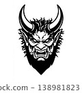 Oni (demon) black and white logo illustration, Japanese style tattoo design material 138981823
