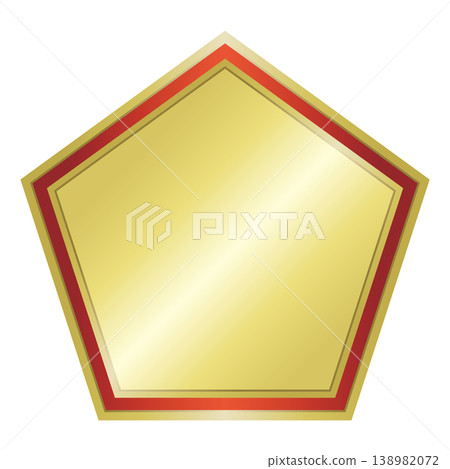 A gold medal (pentagonal) with a red line. A gold medal (pentagonal) with a red line. 138982072