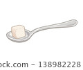 Illustration of a sugar cube and a spoon 138982228