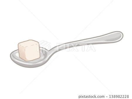 Illustration of a sugar cube and a spoon 138982228