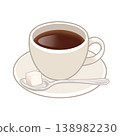 Illustration of a coffee cup with a sugar cube and spoon. 138982230