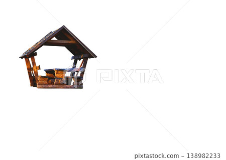 Wooden gazebo bungalow house for resting recreation camping Wooden gazebo bungalow house for resting recreation camping 138982233