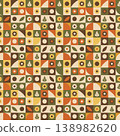 Retro Checker Floral Seamless Pattern with Geometric Shapes in 70s Mid Century Style 138982620