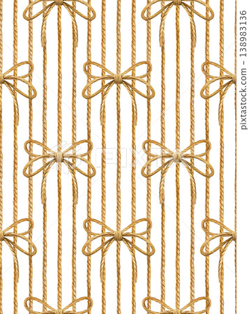 Seamless pattern of ropes and bows. Watercolor vertical striped composition with decorative knots. Ideal for textiles, packaging, wallpaper and nautical or rustic design projects 138983136