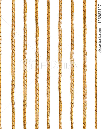 Seamless pattern of vertical twisted ropes in watercolor style. Ideal for textiles, wallpaper, packaging, and nautical or rustic design 138983137