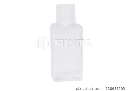 Clear plastic travel bottle isolated on transparent background. Clear plastic travel bottle isolated on transparent background. 138983203