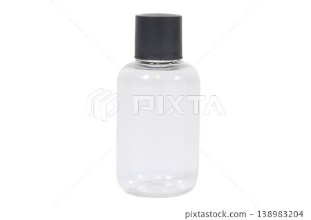 Empty plastic bottle with black cap on transparent background 138983204