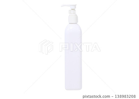 Blank white plastic bottle with pump dispenser on transparent background. 138983208