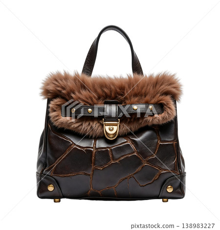 The image shows a striking women's bag made in a combination of dark brown leather and fluffy fur 138983227