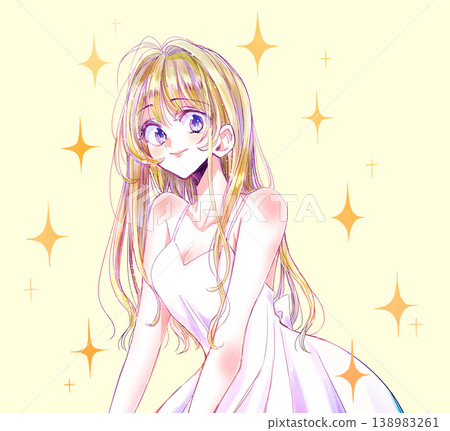 A sexy woman with long blonde hair, smiling and sparkling. 138983261