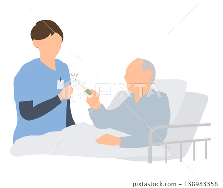 一位老人正在測量體溫 / 自我測溫、健康管理、住院、病人 138983358