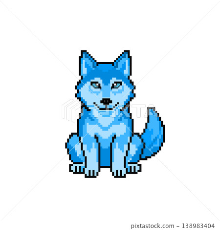狼像素畫_藍色 狼像素畫_藍色 138983404