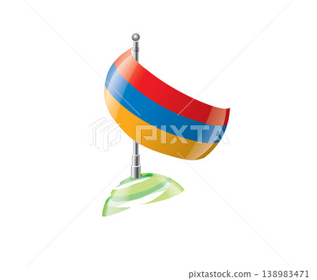 Highly detailed of waving Armenian flag with metallic pole and subtle shadow effects for print Highly detailed of waving Armenian flag with metallic pole and subtle shadow effects for print 138983471