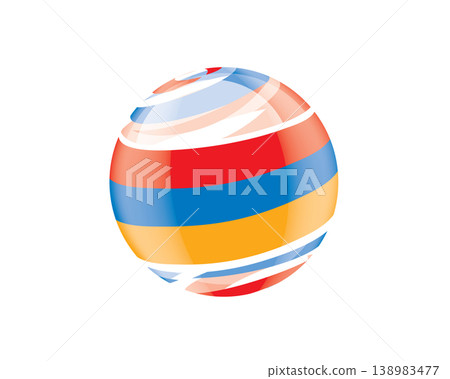 Illustration of globe wrapped in Armenian flag patterns with subtle shadowing 138983477