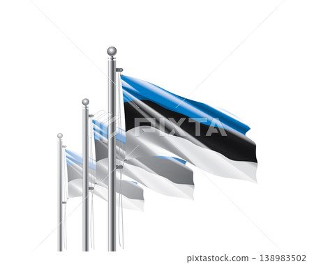 Brightly shining Estonian flags wave proudly on tall masts during official celebration events Brightly shining Estonian flags wave proudly on tall masts during official celebration events 138983502