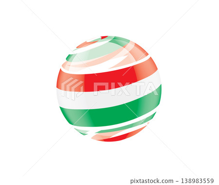 Illustration of globe wrapped in Hungarian flag patterns with subtle shadowing Illustration of globe wrapped in Hungarian flag patterns with subtle shadowing 138983559