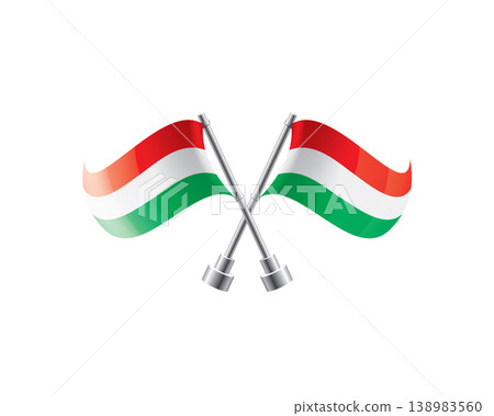 Scalable illustration capturing prideful display of Hungarian national banners Scalable illustration capturing prideful display of Hungarian national banners 138983560
