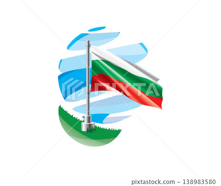 Bulgarian flag on a green lawn against a background of blue abstract sky Bulgarian flag on a green lawn against a background of blue abstract sky 138983580