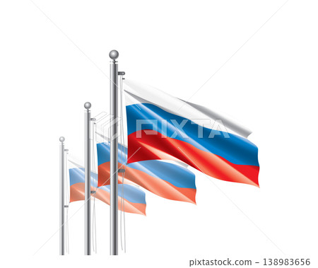 Brightly shining Russian flags wave proudly on tall masts during official celebration events Brightly shining Russian flags wave proudly on tall masts during official celebration events 138983656