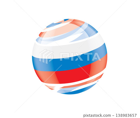 Illustration of globe wrapped in Russian flag patterns with subtle shadowing Illustration of globe wrapped in Russian flag patterns with subtle shadowing 138983657