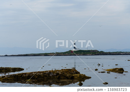Oma Cape, Aomori Prefecture: Benten Island and Lighthouse - Coastal scenery at the northernmost point of Honshu. Oma Cape, Aomori Prefecture: Benten Island and Lighthouse - Coastal scenery at the northernmost point of Honshu. 138983723