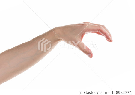 Young adult man hand pick something isolated on white Young adult man hand pick something isolated on white 138983774