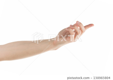 Adult man hand reaching gesture isolated on white background Adult man hand reaching gesture isolated on white background 138983804
