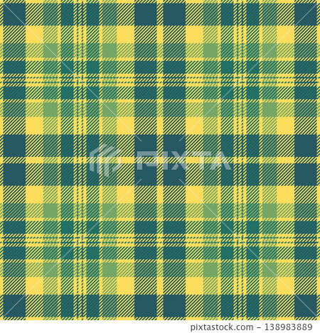 A vibrant yellow and teal plaid pattern featuring a classic tartan weave. This seamless textile design is perfect for fall fashion, cozy home decor, or as a rustic digital backdrop. 138983889