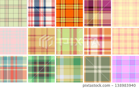 Plaid collection perfect for outdoor textiles, picnic rugs, and casual fashion items. Seamless vectors ensure high-quality scalable designs. Plaid collection perfect for outdoor textiles, picnic rugs, and casual fashion items. Seamless vectors ensure high-quality scalable designs. 138983940