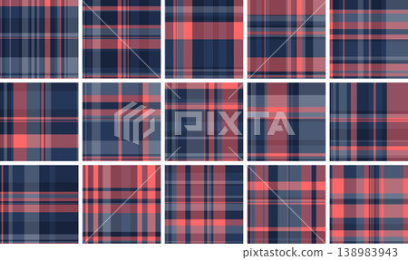 Plaid pack for casual American fashion and Independence Day decor. Vector patterns ideal for shirts, jackets, blankets, scarves, and lifestyle projects. 138983943
