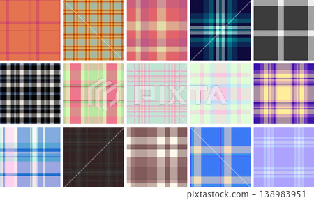 Plaid bundle for Independence Day celebrations and casual fashion. Vector patterns enhance shirts, jackets, blankets, scarves, and home decor. 138983951