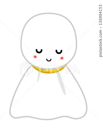 An illustration of a teru teru bozu (weather doll) with its eyes closed and smiling. An illustration of a teru teru bozu (weather doll) with its eyes closed and smiling. 138984153