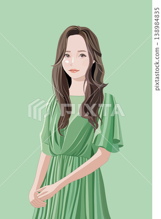 一位長著波浪長髮的年輕女子的插圖 一位長著波浪長髮的年輕女子的插圖 138984835