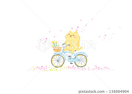 一隻可愛的貓咪在春天騎著腳踏車欣賞櫻花-水彩插畫素材 一隻可愛的貓咪在春天騎著腳踏車欣賞櫻花-水彩插畫素材 138984904