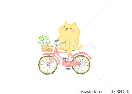 可愛的貓咪享受騎自行車的樂趣 - 水彩插畫 138984908
