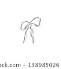 Black and white line art illustration of decorative ribbon bow. Minimal outline drawing in flat vector style, isolated composition for gift design, packaging, greeting card, print, poster 138985026